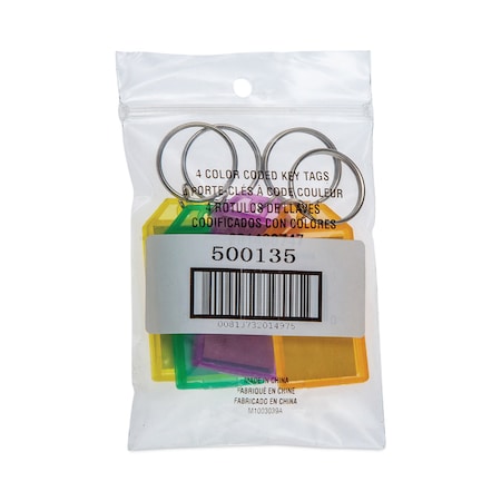 Controltek Key Tags, Metal/Plastic, Green/Orange/Purple/Yellow, PK4 500135